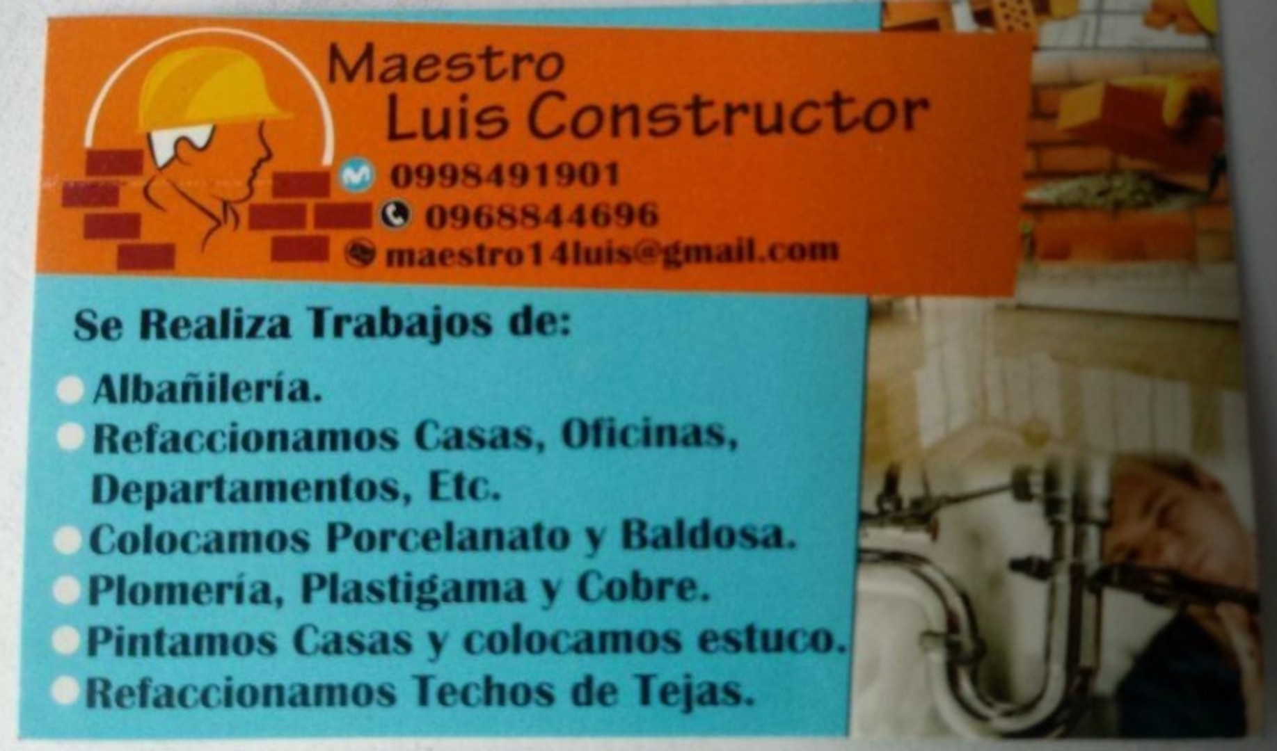 Maestro construtor AlbañileriaPlomeroGymsup Cerrajeria0992896444